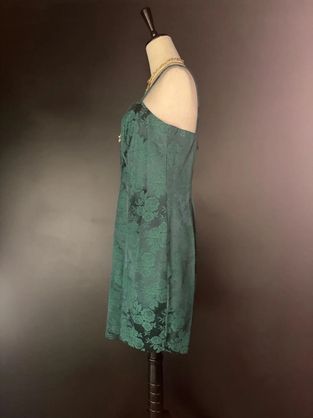 Function & Fringe Edit | Vintage Emerald Jacquard Mini Dress Sweetheart Slip